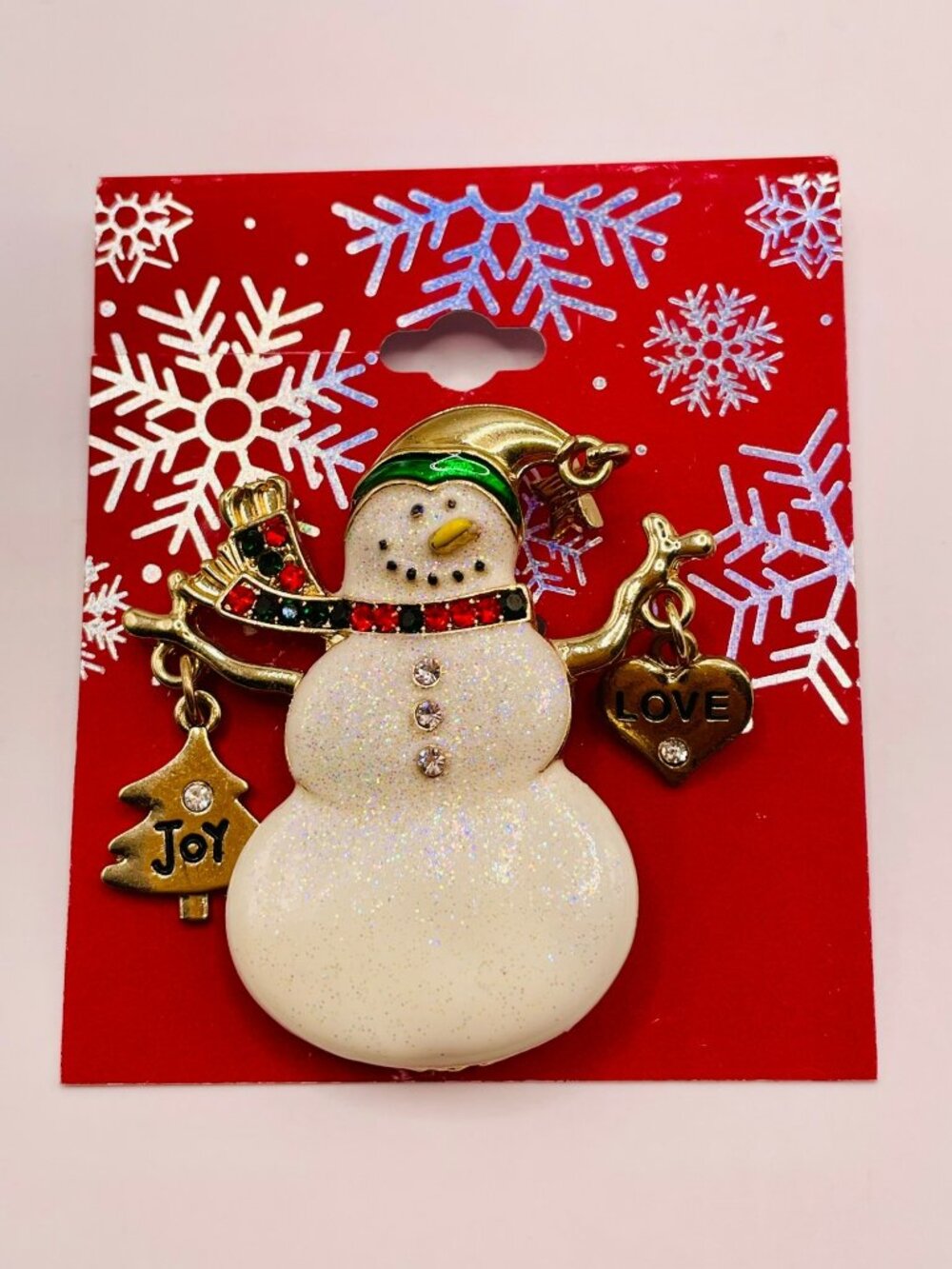Snowman Brooch Pin Joy & Love Charms Christmas Holiday Accessory -25B